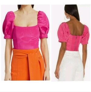 Alice + Olivia Joslyn Pink Puff Sleeve Cropped Top Size 2